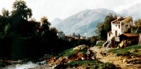 Leon Fleury (1804 – 1858) „Italienische Landschaft“, Öl/Lwd. 32,5 x 48,5 cm, signiert rechts unten
